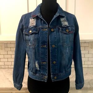 Chelsea & Violet Denim Jacket Womens Size Medium Destructed Blue Jean Trucker
